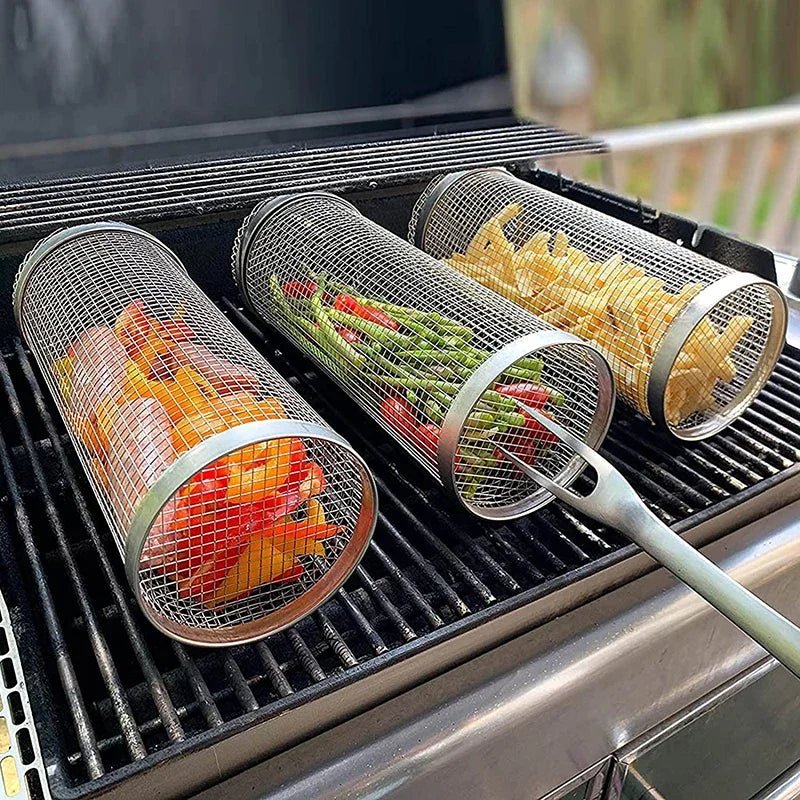 Inox GrillMaster Kit com 3 Unidades - Cesto Redondo de Churrasco